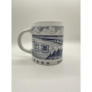 ÖLANDSBRON • EUROPAS LÄNGSTA BR Blue White Cup Mug Stein 4.5" Tall EUC!‎ BYGDØ